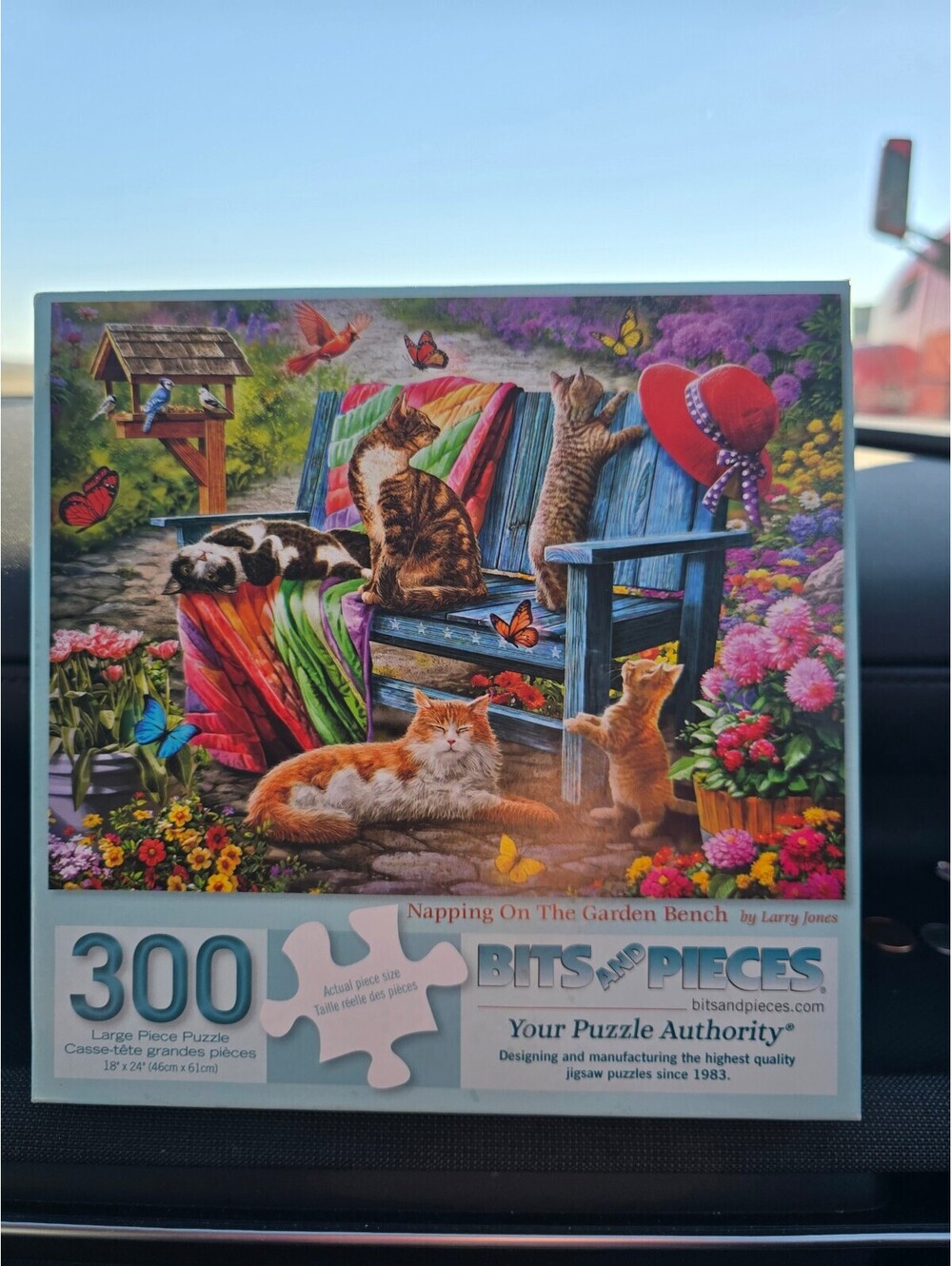 Bits and Pieces Napping on the Garden Bench 300 Pc Puzzle Larry Jones Complete